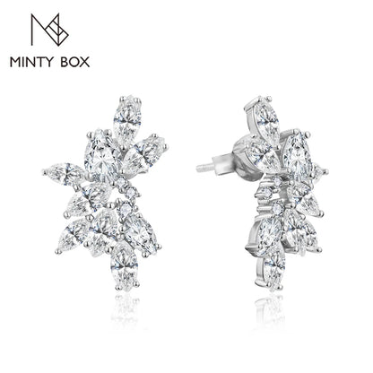 MINTYBOX Synthetic Moissanite Cluster Stud Earrings Solid 925 Sliver 18k Gold Plated for Women Wedding Engagement Luxury Jewelry