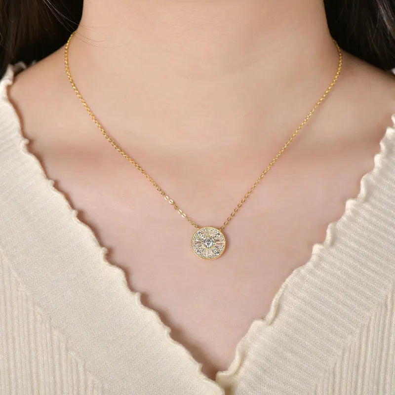 Rrjzz 5mm D-Color Mossanite Women Pendant Necklace with GRA Jewelry Gifts Lucky Disc-shaped Trapezoidal CZ Lab Diamond Necklace