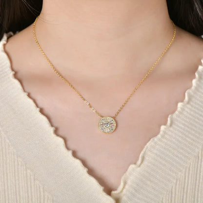 Rrjzz 5mm D-Color Mossanite Women Pendant Necklace with GRA Jewelry Gifts Lucky Disc-shaped Trapezoidal CZ Lab Diamond Necklace