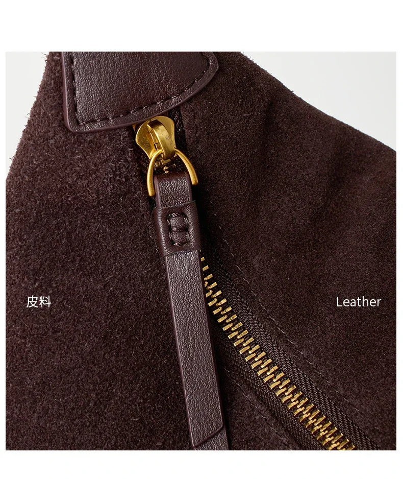 Winter Women's Natural Suede Leather Crossbody Bag Female Casual Versatile Shoulder Handbag Ladies Classic Cowhide Underarm Bags