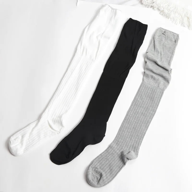 1pair Boot Socks Autumn/Winter Solid Color Thigh High Lace Cute Lolita Warm Stockings Sexy Black White Long Leg Socks for Women