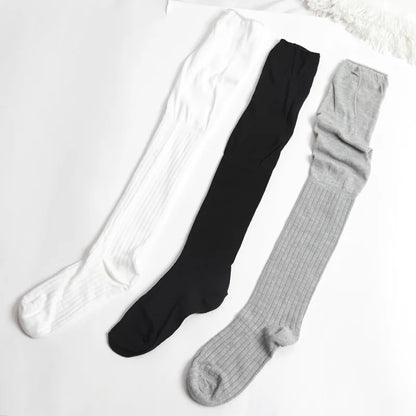 1pair Boot Socks Autumn/Winter Solid Color Thigh High Lace Cute Lolita Warm Stockings Sexy Black White Long Leg Socks for Women