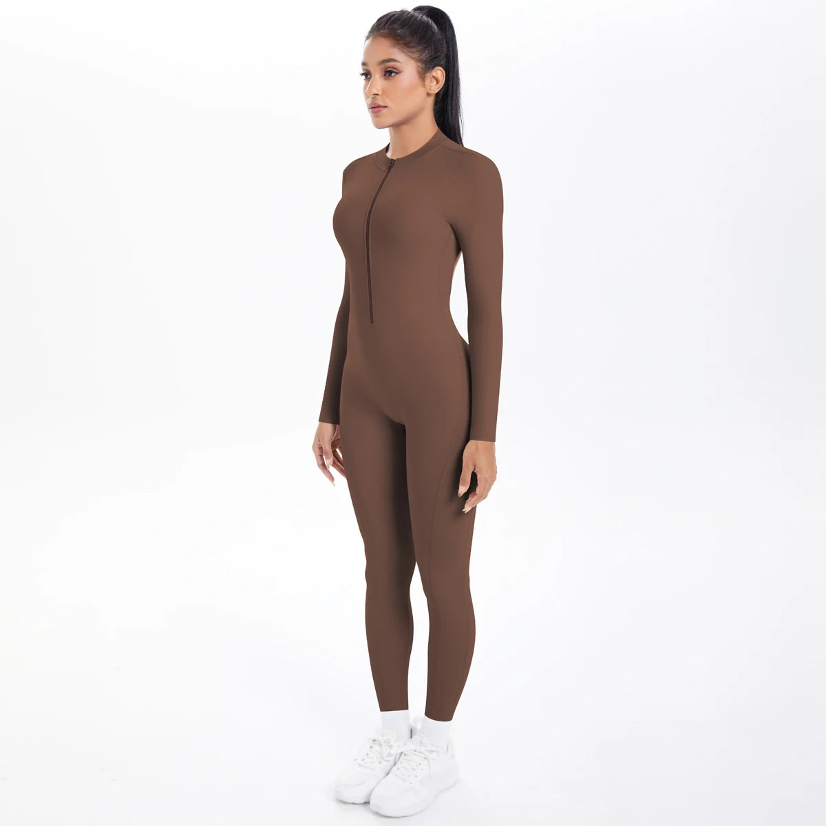 Solid Color Bodysuits for Woman's Backless Long Sleeved Zipper Yoga Jumpsuits High Dtrength Workout Sports Fitness Clothing Set