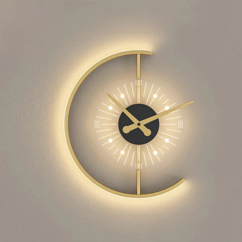 Nordic Clock Wall Lamp, Modern Minimalist LED Wall Light for Living Room, Bedroom & Background Wall Decoration