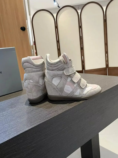 Women's Ankle Boots 2026 New Genuine Leather 8CM Hidden Heel Women Platform Sneakers Fashionable Splice Color Design Women Shoes