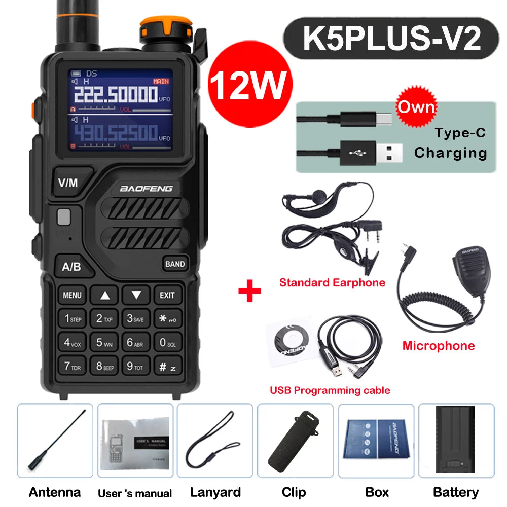 2026 Baofeng UV-K5 Plus Walkie Talkie 12W High Capacity AM FM Two Way Radio Full Band LCD 999CH Frequency Copy NOAA Noise Reduce