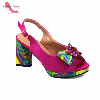 2024 New Design Italian Women Shoes and Bag to Match in Super High Heels in Yellow African Ladies Sandals for Wedding Party