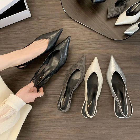 Leopard Women Heeled Sandals Sexy Pointed Toe Woman Shoes Elegant Summer 2026 Fashion Slides Luxury Brands New Mujer Sandalias
