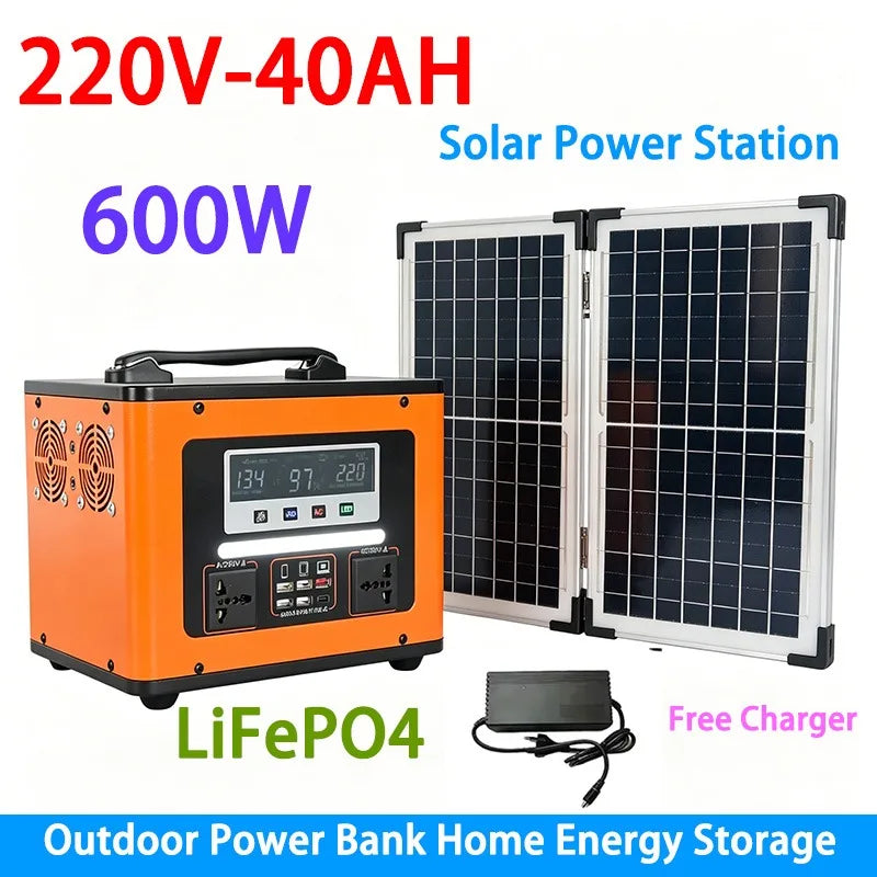 Free Electricity LiFePO4 600W Solar Portable Power Station 40Ah Power Bank 220V 50HZ Solar Generator For Outdoor Energy Camping