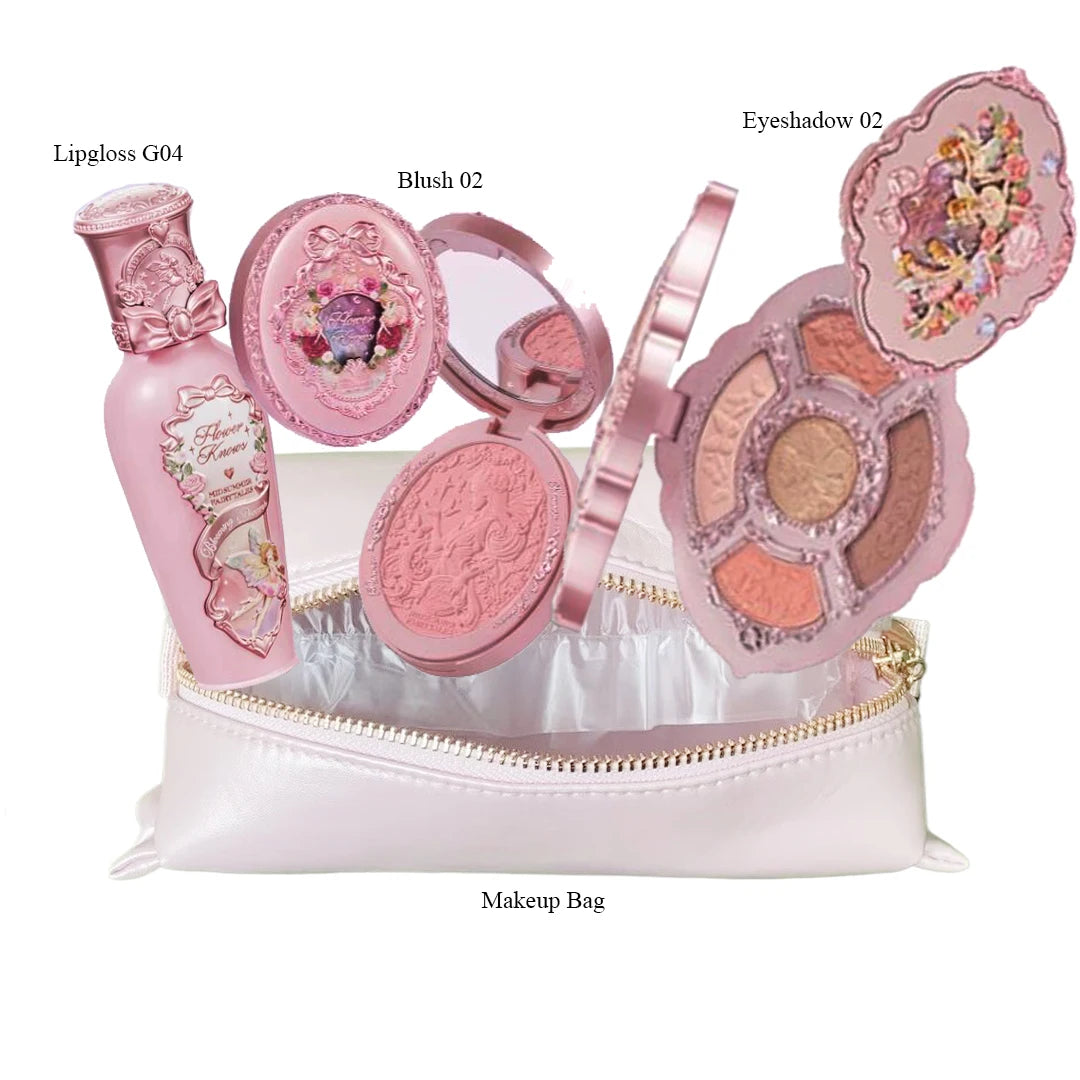 Flower Knows All In One Makeup Set Gift Box Garden Cushion Cream Foundation Matte Blush Long Lasting Velvet Lip Cream With Bag