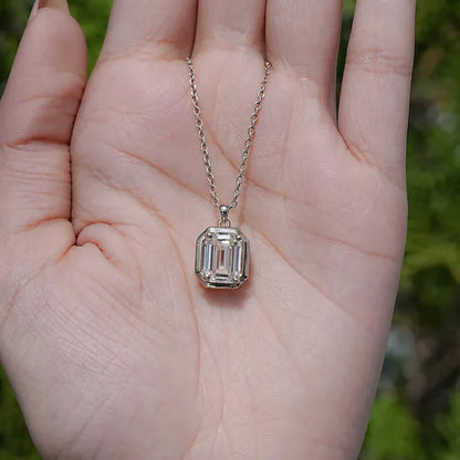 OXTAO Emerald Cut Minimalist Solitaire Pendant Necklace for Women 4CT Moissanite Charm Necklace Wedding Jewelry 14K Gold Filled