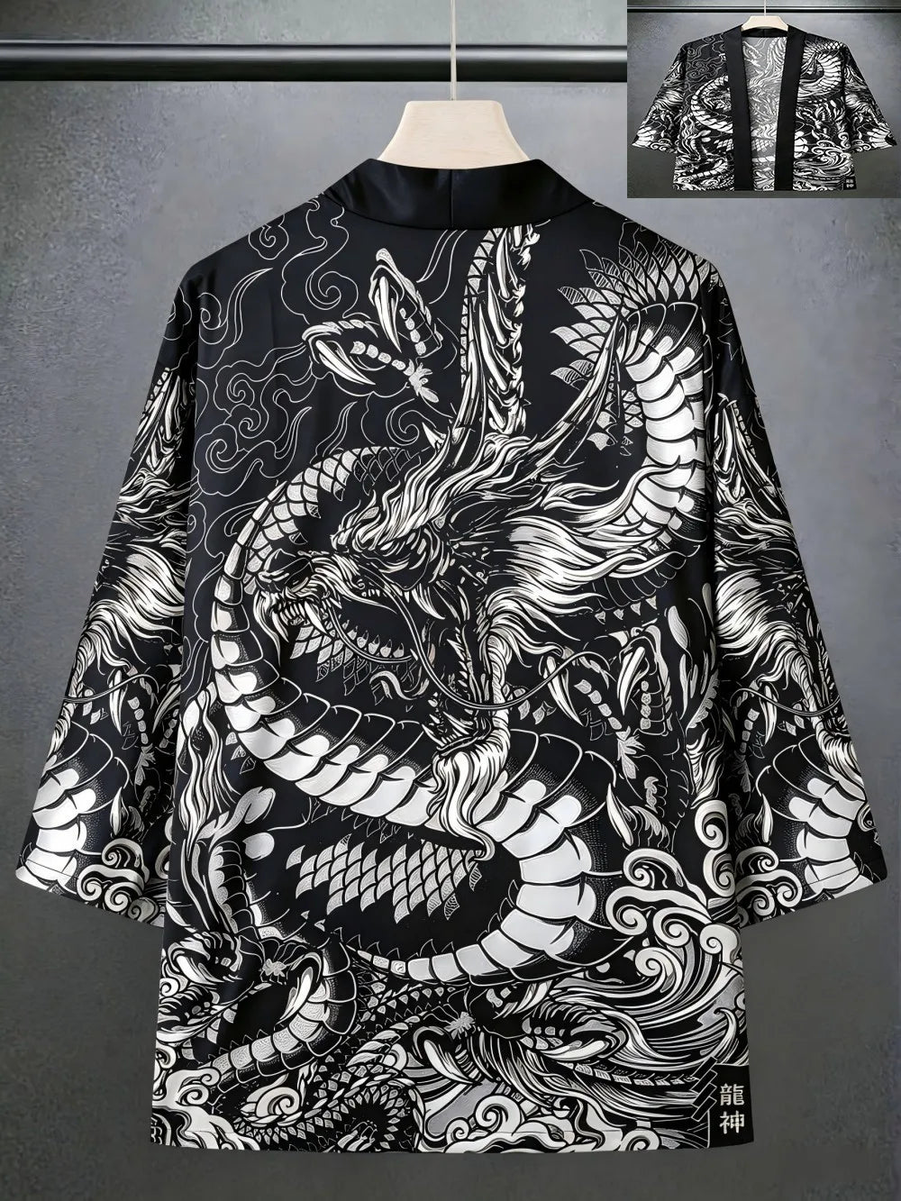 European And American men's Summer Retro Dragon Teng Print Soft And Breathable Open Top Traditional Kimono Outdoor Casual Top