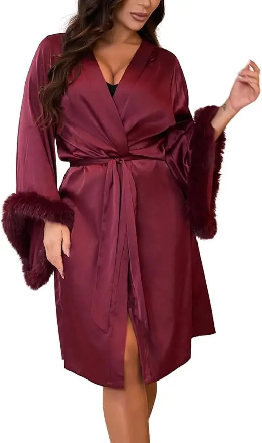 Vestidos De Novia Satin Kimono Women Short Robe Feather Sleeve Bride Wedding Dress Sexy Lingerie Pijama Mujer Bridesmids Gown