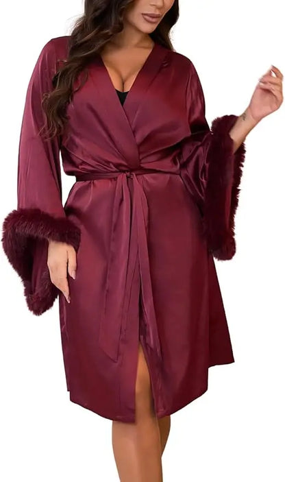 Vestidos De Novia Satin Kimono Women Short Robe Feather Sleeve Bride Wedding Dress Sexy Lingerie Pijama Mujer Bridesmids Gown