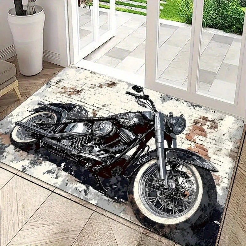 1pc Retro Classic Motorcycle Door Mat, Non-slip Floor Mat, Suitable for Living Room, Bedroom, Bathroom, Holiday Home Decoration