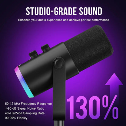 USB/XLR Gaming Microphone, Dynamic PC Mic for Podcasting Streaming, Computer RGB Mic Kit with Desktop Stand, for Recording