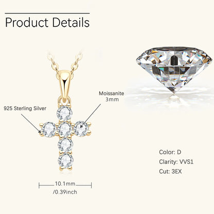 Cross Necklace Pendant Moissanite Diamond 925 Silver Woman Accessories Friendship Gift Catholic Christian Fine Jewelry