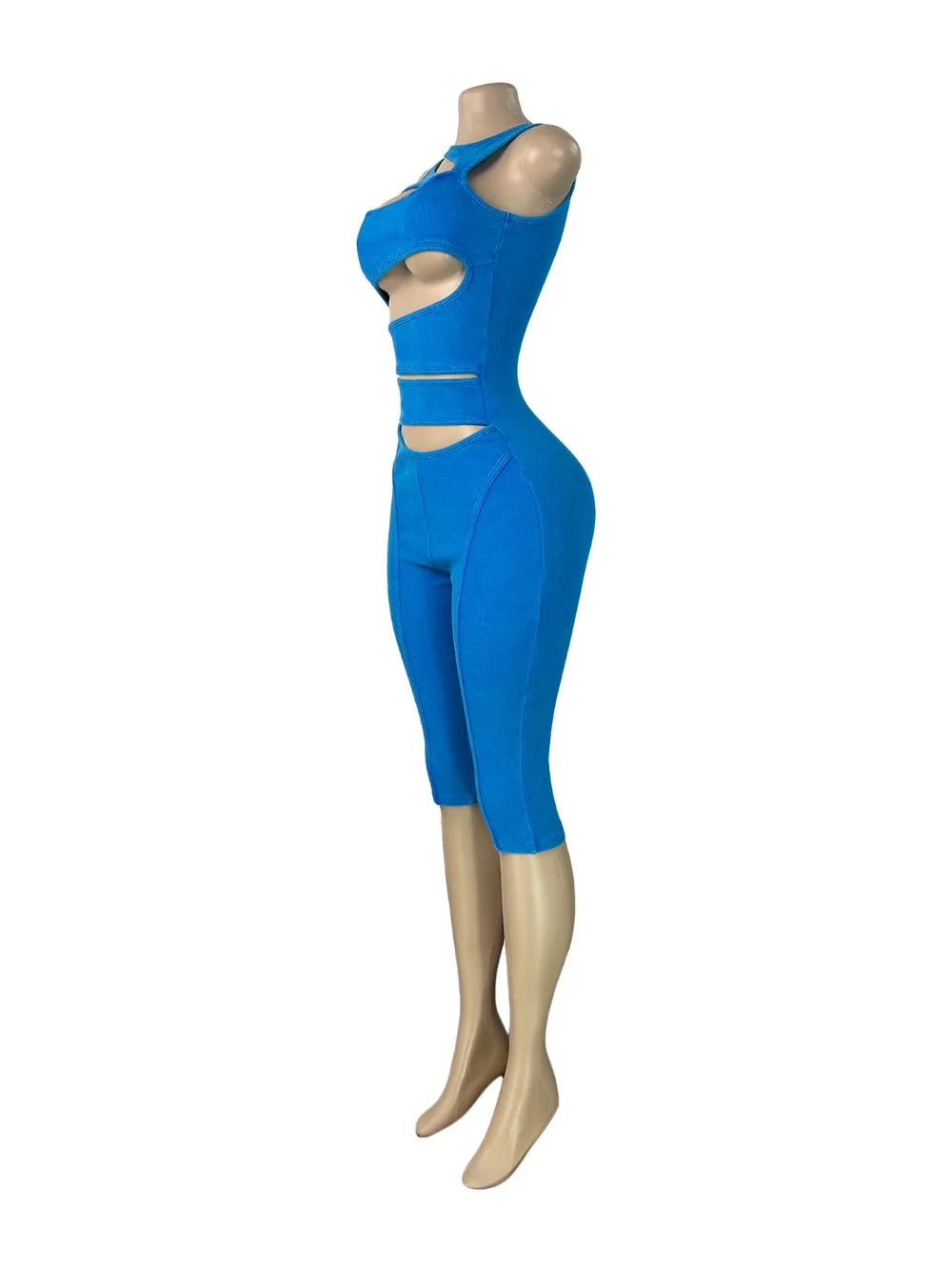 FLARORA Fashion Ribber Knitted Capri Jumpsuits Woman Sexy Hollow Out O-neck Sleeveless Zipper Skinny Playsuits Hottie Streetwear
