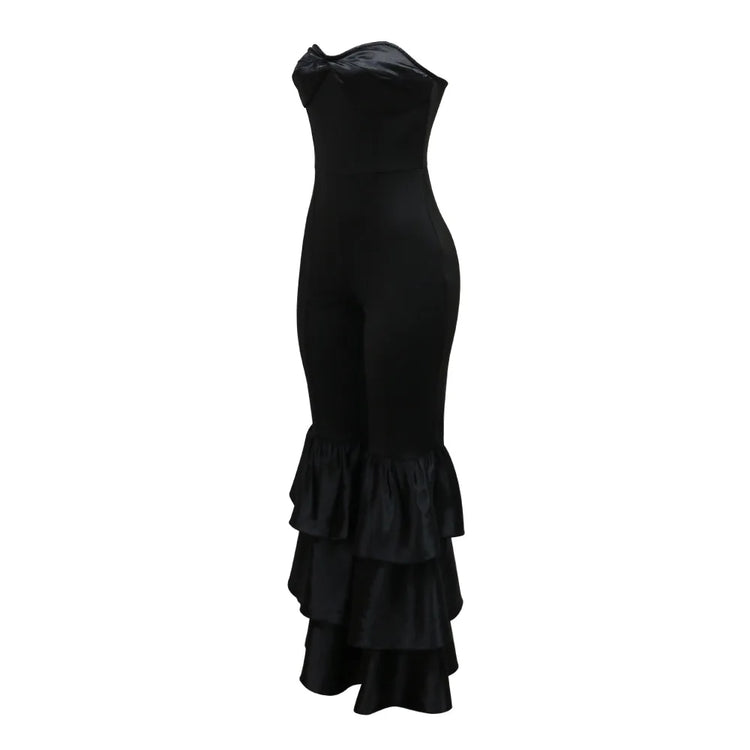 Jumpsuits Strapless Women Sleeveless Sexy Rompers One Piece Overalls Slim Fit Long Pant Ruffles Patchwork Elegant Lady