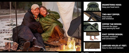 KingCamp Sleeping Bag for Adults, Cold Weather XL Big & Tall (74.8"x33.1" Fits 6.6ft), Cotton Flannel Lining & 300g/㎡ Hollow Fiber Fill (Comfort 44.6°F), Lightweight with Compression Sack, 2-Way Zipper for Couples, Outdoor