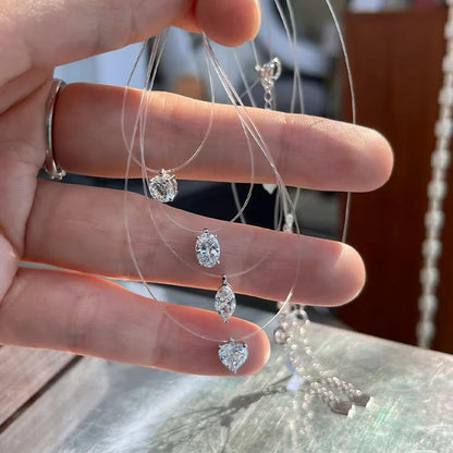 Moissanite Transparent Fishing Line for Women Mermaid Tears Necklace Creative Women's Moissanite Diamond Clavicle Chain