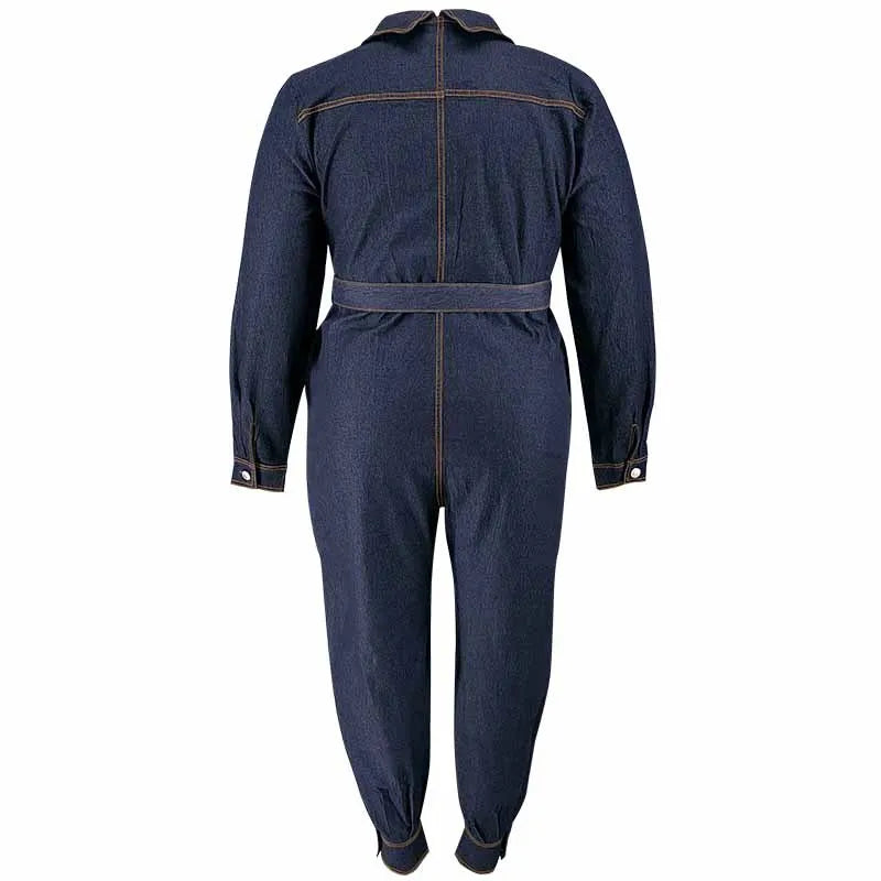 Jumpsuits Women Denim One Piece Turn Down Collar Y2k Streetwear Overalls Long Pants Lace Up High Waist Casual Spring Rompers