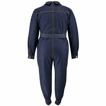 Jumpsuits Women Denim One Piece Turn Down Collar Y2k Streetwear Overalls Long Pants Lace Up High Waist Casual Spring Rompers
