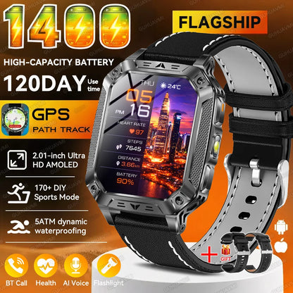 2026 New Outdoor GPS Smart Watch 1400mAh High Capacity Battery 2.01" Sapphire Screen 10ATM Waterproof Dual-color Lamp Smartwatch