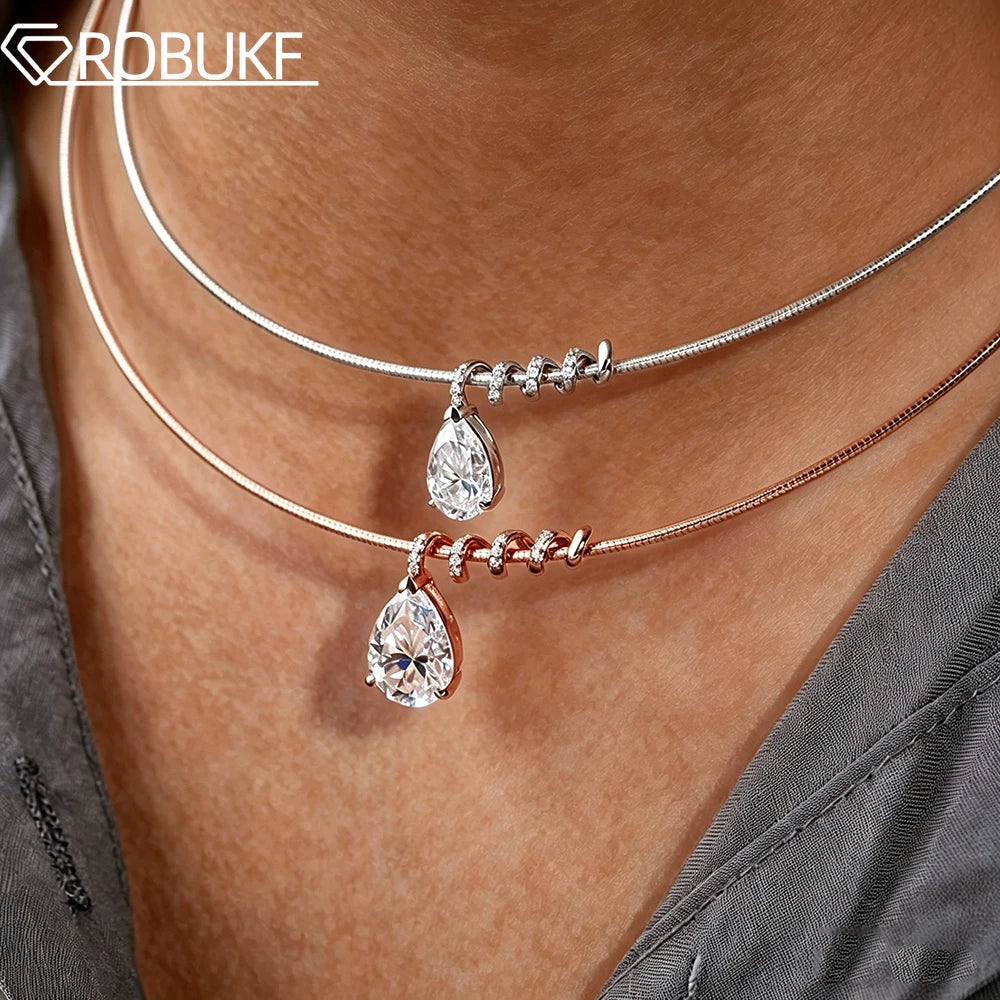 3CT 5CT Waterdrop Shape Full Moissanite Necklace for Women Pear Cut Lab Diamond Surround Pendant S925 Silver Neck Chain Jewelry
