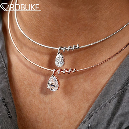 3CT 5CT Waterdrop Shape Full Moissanite Necklace for Women Pear Cut Lab Diamond Surround Pendant S925 Silver Neck Chain Jewelry