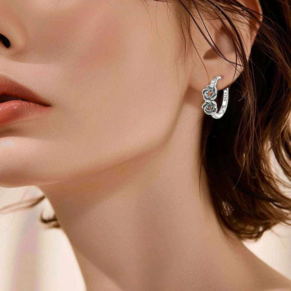 Original 925 Sterling Silver Luxury Bow Flower Shaped Clover Rose Pendant Earrings Elegant Mature Women Delicate Jewelry Gift