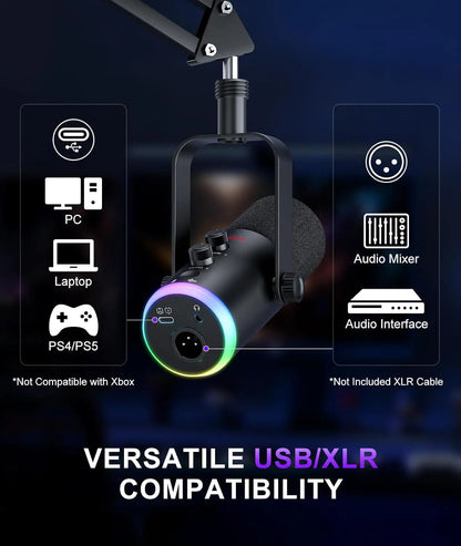 Dynamic Podcast Microphone for Content Creators, Cardioid XLR/USB Mic, AI Noise Cancellation, Tap Mute, Volume Control