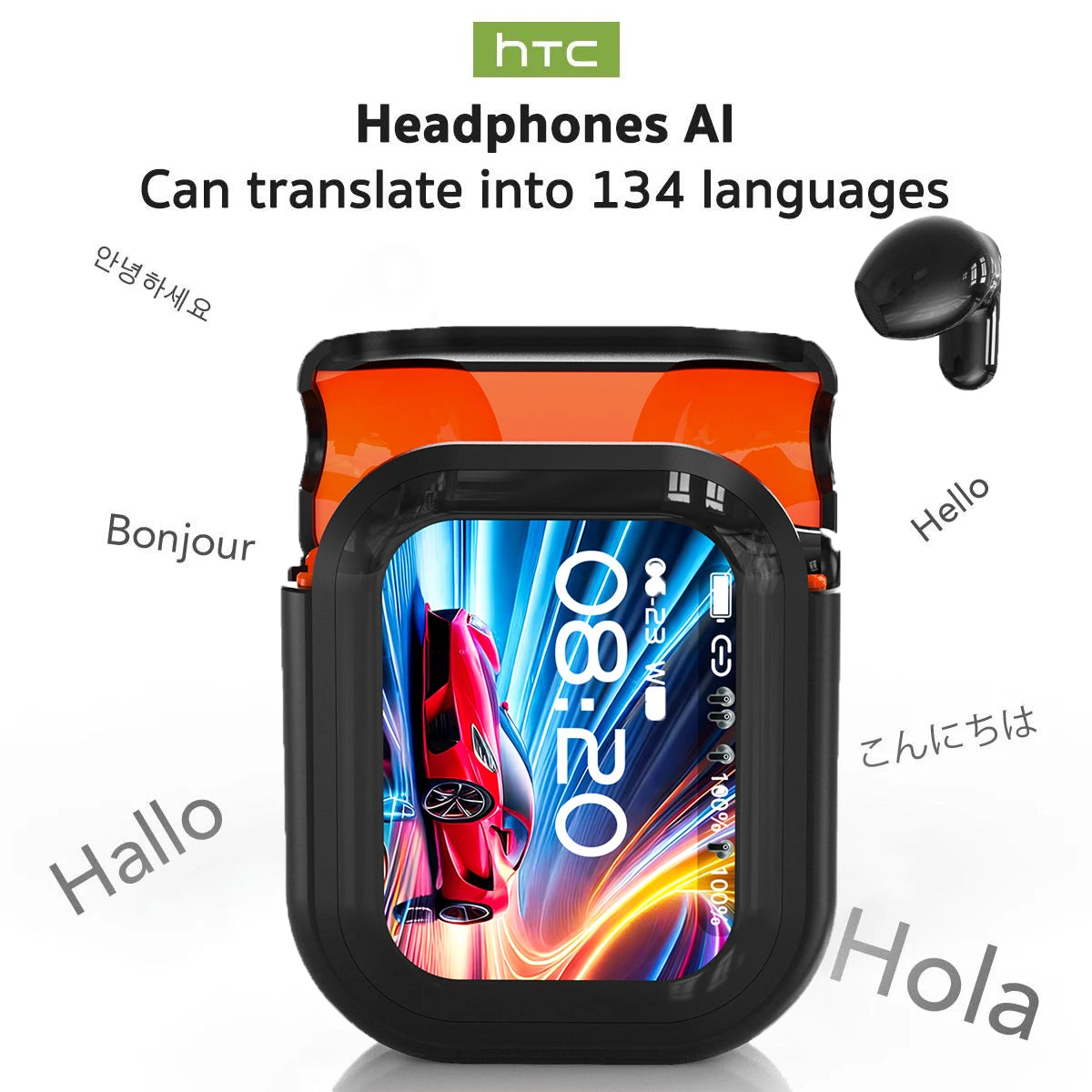 HTC NE20 AI Translation Earbuds - ANC Noise Cancelling, Touch Screen, 135 Lang. Support, Business Conference, Travel Headphones