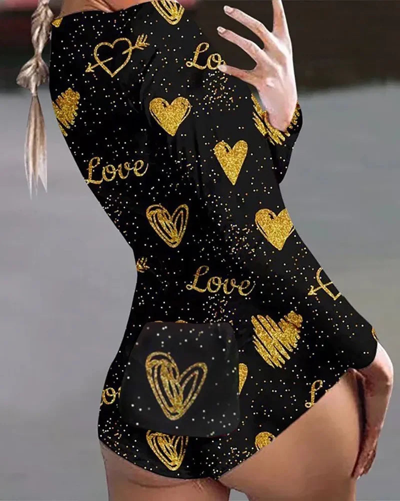 New Women Pajamas Sexy V-neck Jumpsuit Plaid Casual Long Sleeve Pyjama Button-down Front Functional Buttoned Flap Sleepwear