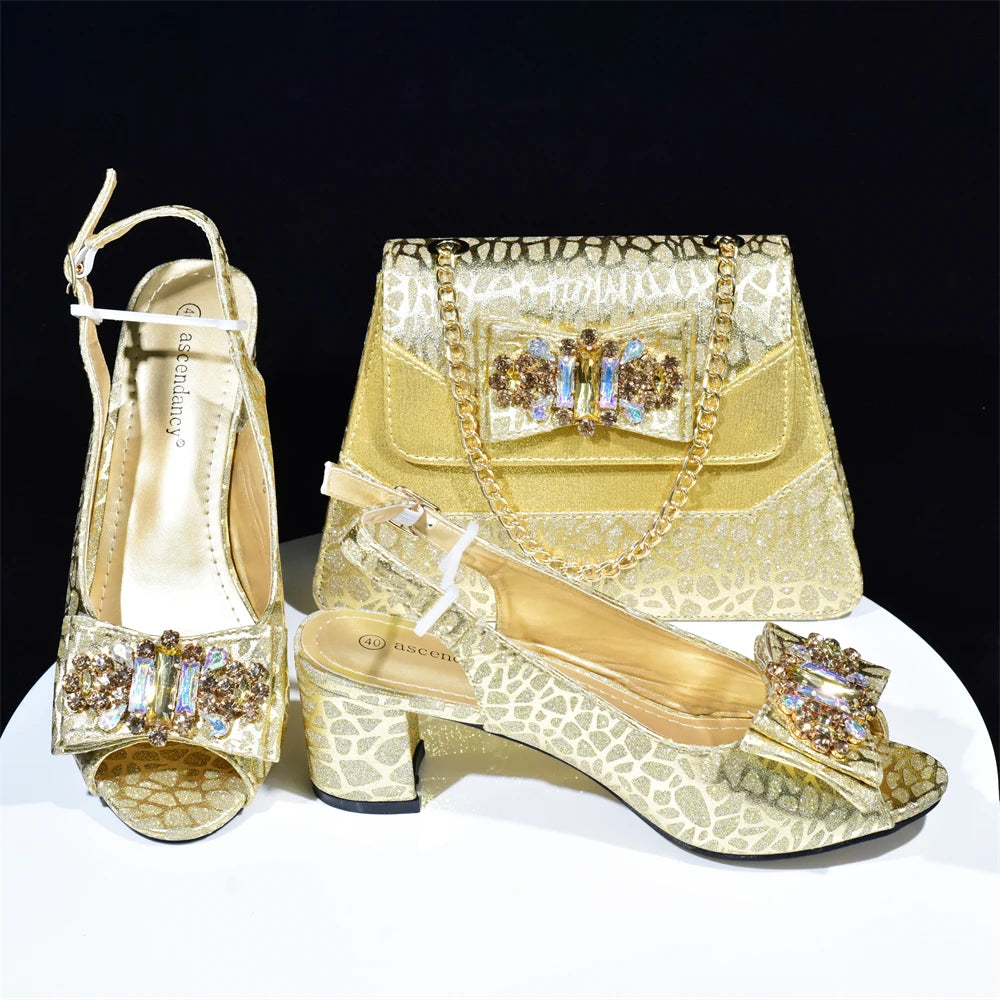 Doershow New Arrival African Wedding Shoes and Bag Set green Color Italian Shoes with Matching Bags Nigerian lady party   SMK1-1