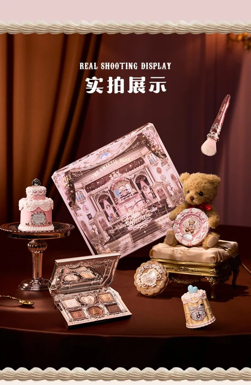 Flowerknows THE SWEETIE BEAR COLLECTION Makeup Gift Set All In Concealer Palette Blush Setting Powder Lip Jelly Gift Box Mirror
