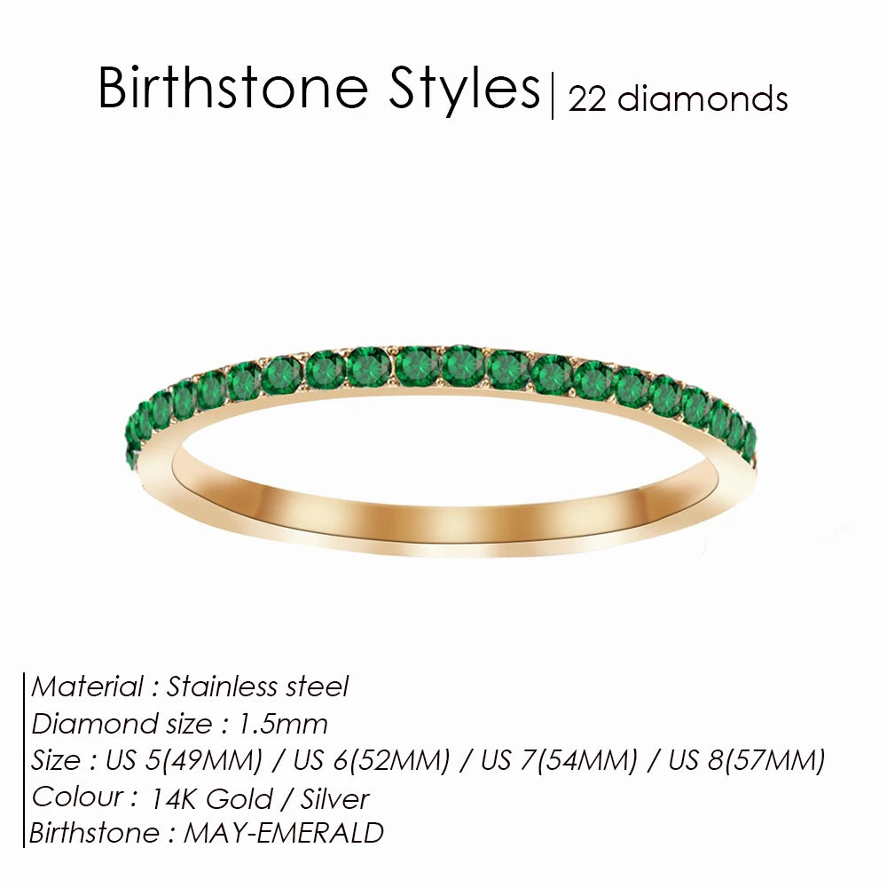EMANCO Rhinestone Birthstone Stainless Steel Ring Luxury Jewelry Gift 12 Zodiac Sparkling Rings for Women Wholesale US5/6/7/8
