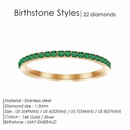 EMANCO Rhinestone Birthstone Stainless Steel Ring Luxury Jewelry Gift 12 Zodiac Sparkling Rings for Women Wholesale US5/6/7/8