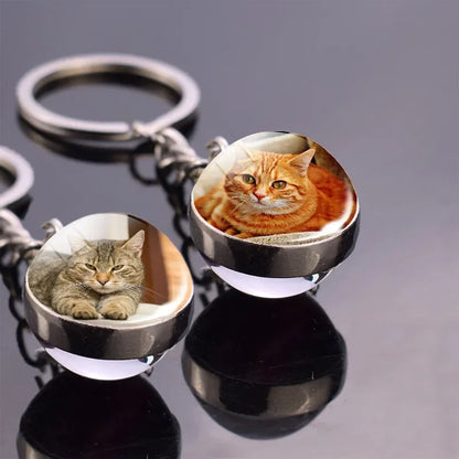 Animals Cute Keychain Cat Dog Bear Peacock Rabbit Squirrel Phoenix Double Side Glass Ball Pendant Keyring Jewelry Key Chain Gift