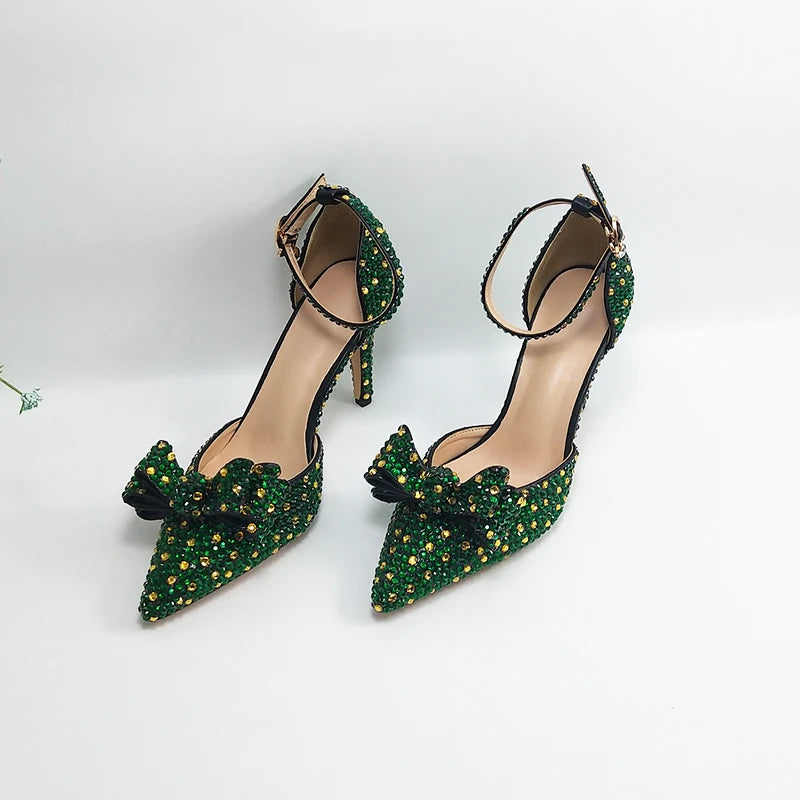 BaoYaFang 2024 New Arrival Teal Blue Strawberry Bridal Wedding Shoes and Bag Female Ladies Party Shoes Ankle Strap High Pumps