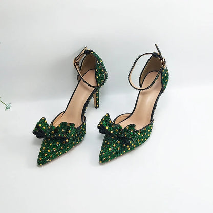 BaoYaFang 2024 New Arrival Teal Blue Strawberry Bridal Wedding Shoes and Bag Female Ladies Party Shoes Ankle Strap High Pumps