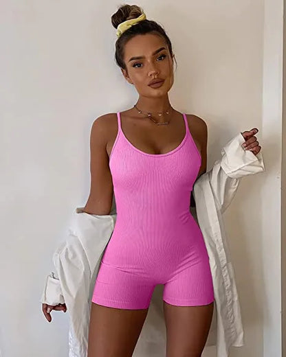 Women Summer New Sexy Suspender Tight Jumpsuits Solid Color Sleeveless Seamless Bodycon High Waisted Female Sporty Wear Clothing
