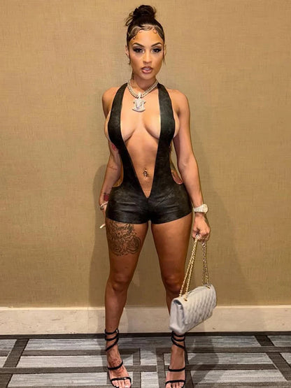 Weird Puss Sexy Backless Romper Women Deep V-Neck Sleeveless Coquette Summer New 2026 Trend Stretch Skinny Clubwear Playsuit