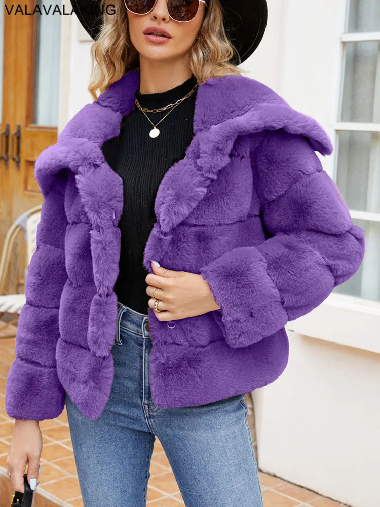 2026 Autumn Winter Turndown Collar Faux Fur Coat Women Casual Long Sleeve Fluffy Plush Jacket Khaki Thick Fake Fur Warm Cardigan