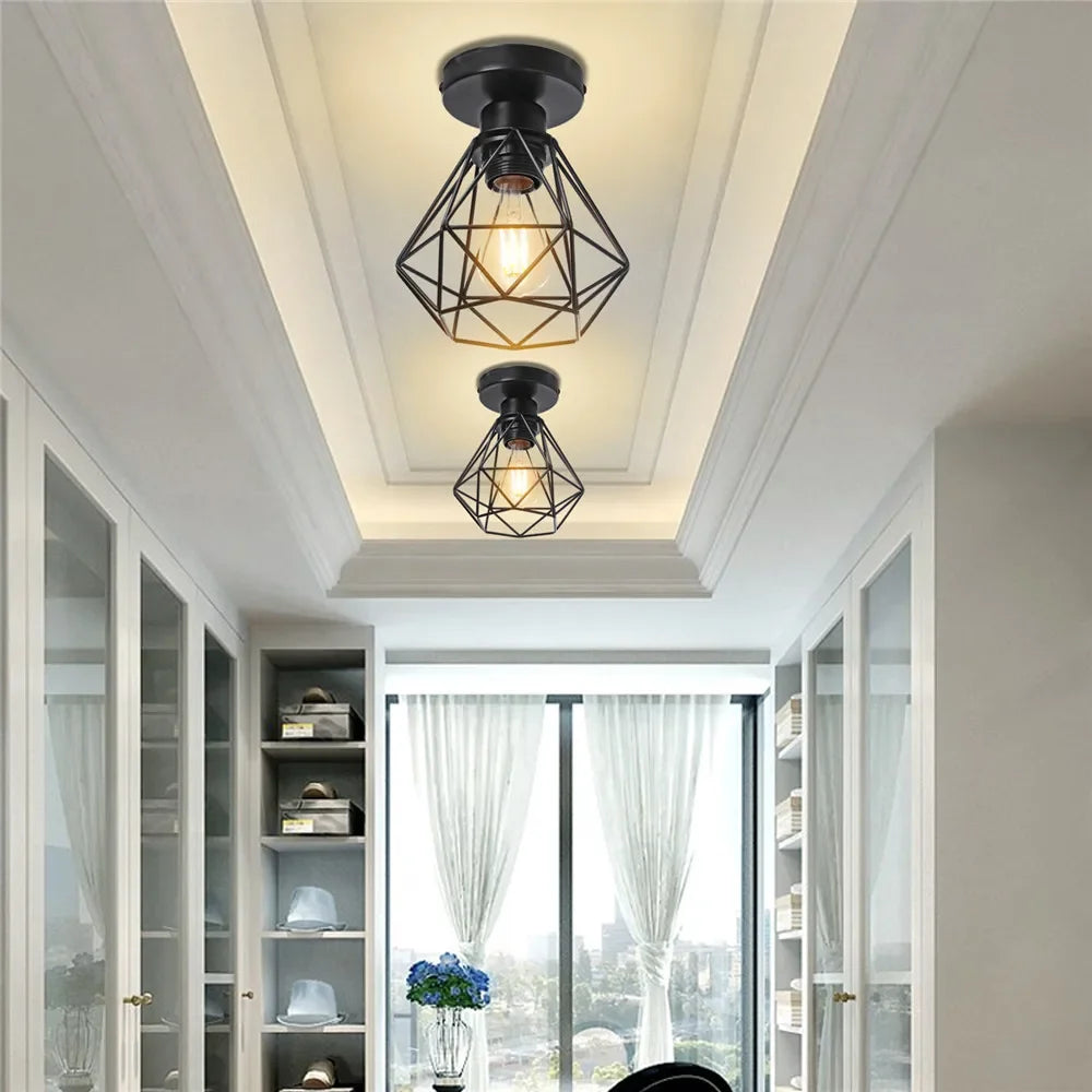 Retro Pendant Lamp Iron Frame Ceiling Lighting Paint Restaurant Teahouse Chandelier Indoor Wrought Metal Modern Pendant Lights