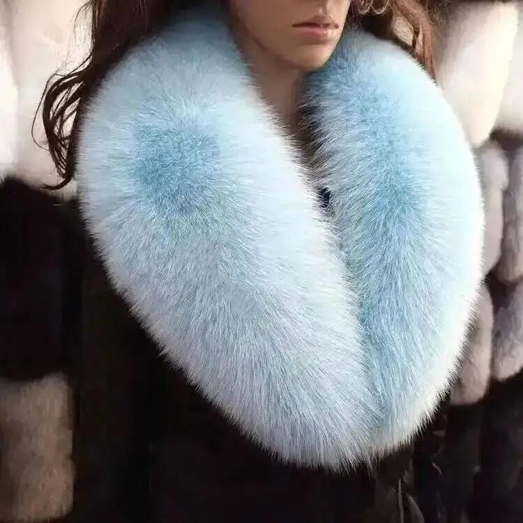 Natural Color Raccoon Fox Real Fur Collar Scarf Genuine Big Size Scarves Warp Shawl Neck Warmer Stole Muffler with Clip Loops #6