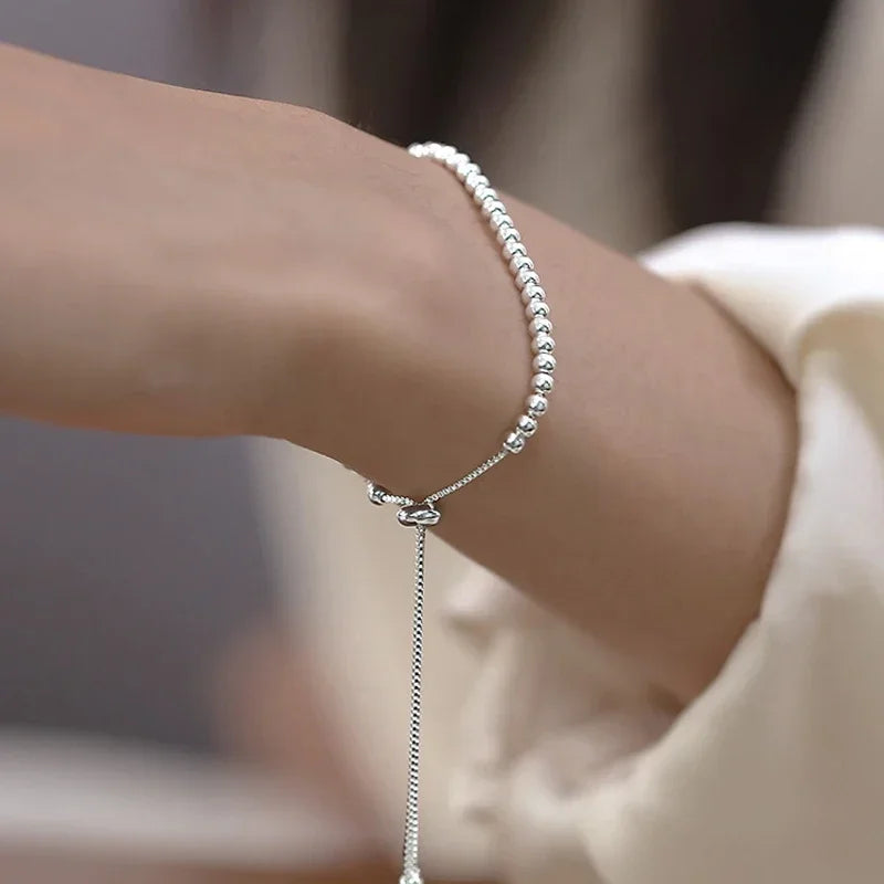 925 Sterling Silver Beautiful Bead Bracelets For Women Korean Fashion Designer Adjustable Bead Bracelet Luxury Original Jewelry
