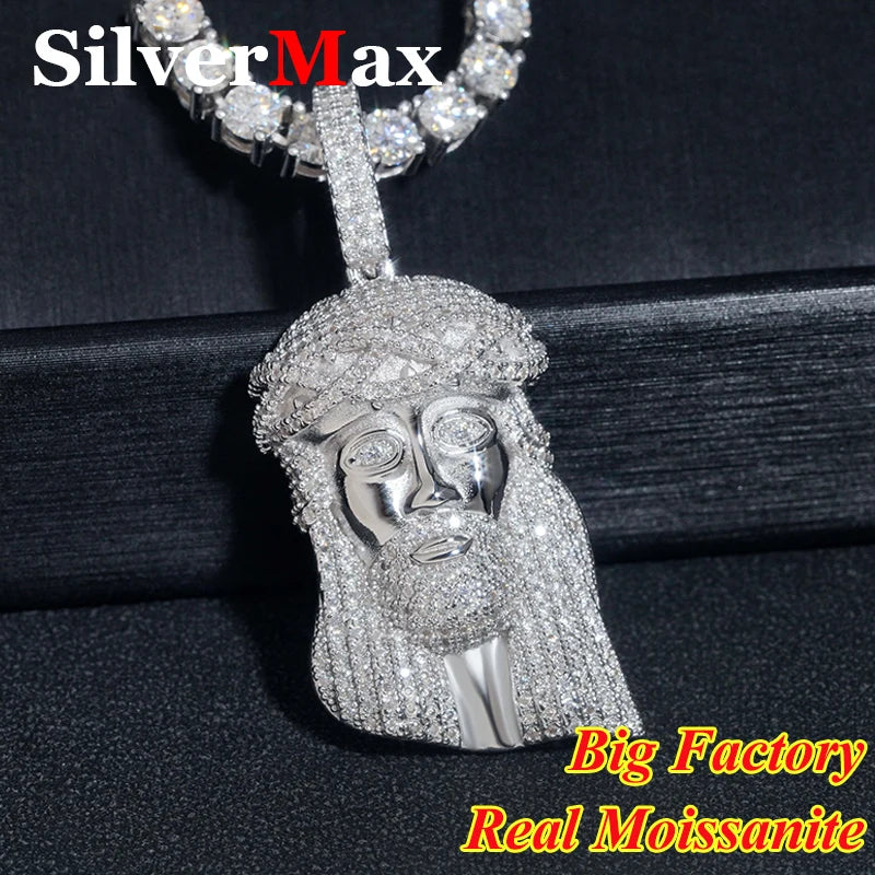 Hip Hop Jesus 925 Sterling Silver Full Moissanite Pendant For Men Men's Pendant Gold Plated Jewelry Can Pass 4mm Tennis Chain