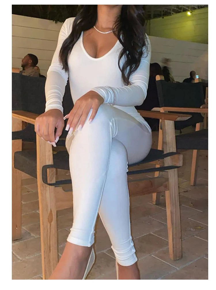 Spring and Summer New Women's Jumpsuit Long Sleeve Solid Color Skinny Jumpsuit Fashion Sports Fitness Jumpsuit Pullover
