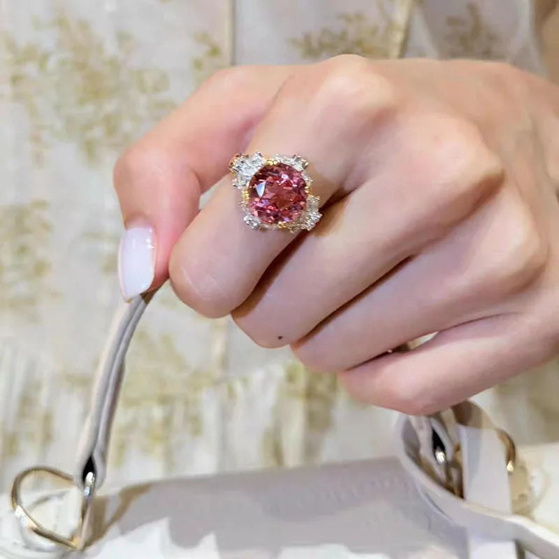 Luxury 9999 24K Solid gold certifid heavy industry 11mm padparadscha corundum lotus cut ring high-end fine jewelry